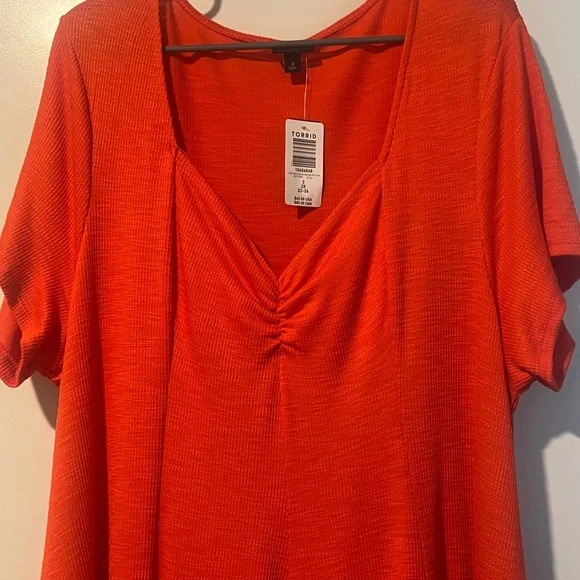 53. New With Tags Torrid Orange V-Neck Short Sleeve Sundress - Picture 2 of 4